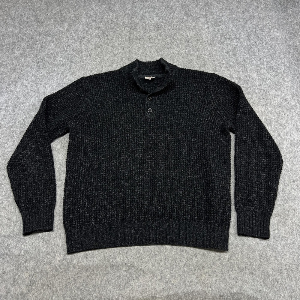 Faherty Sweater Mens XL Gray Wool Cashmere Henley Waffle Knit Heavy Pullover